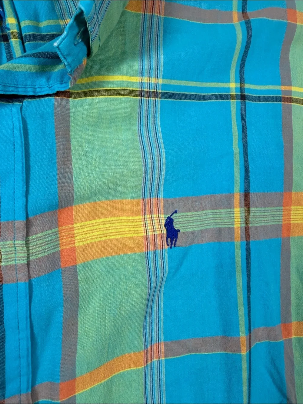 Polo Ralph Lauren XL Indian Madras Turquoise Plaid Short-Sleeve Button Shirt